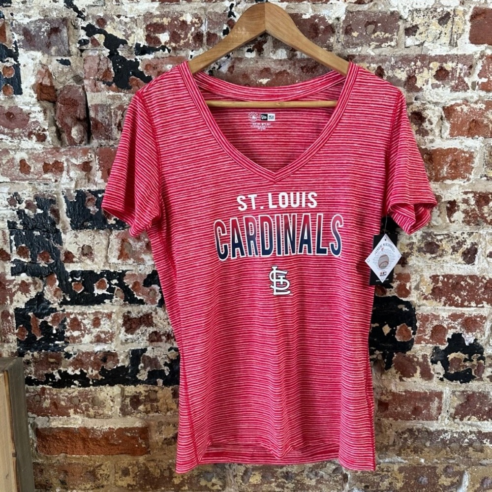 New Era St. Louis Cardinals V Neck T-Shirt short sleeve Red Tee Womens Medium